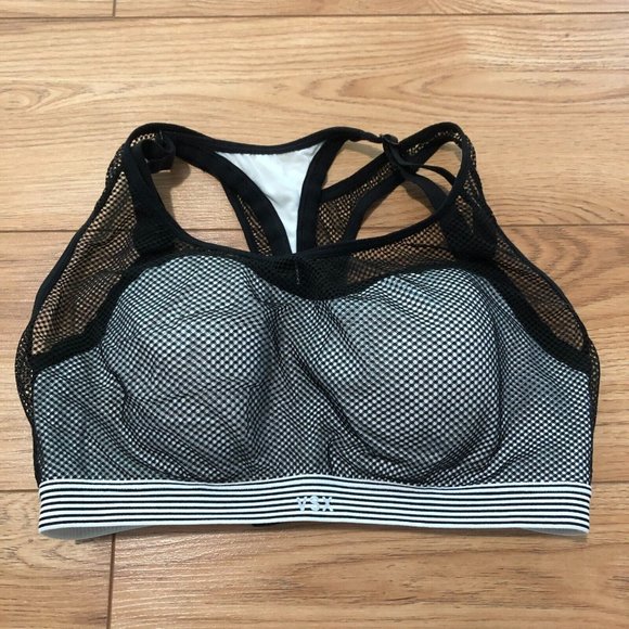 Victoria’s Secret VSX Angel Mesh Sports Bra 34C Black White Sexy Racerback EUC - Picture 2 of 4
